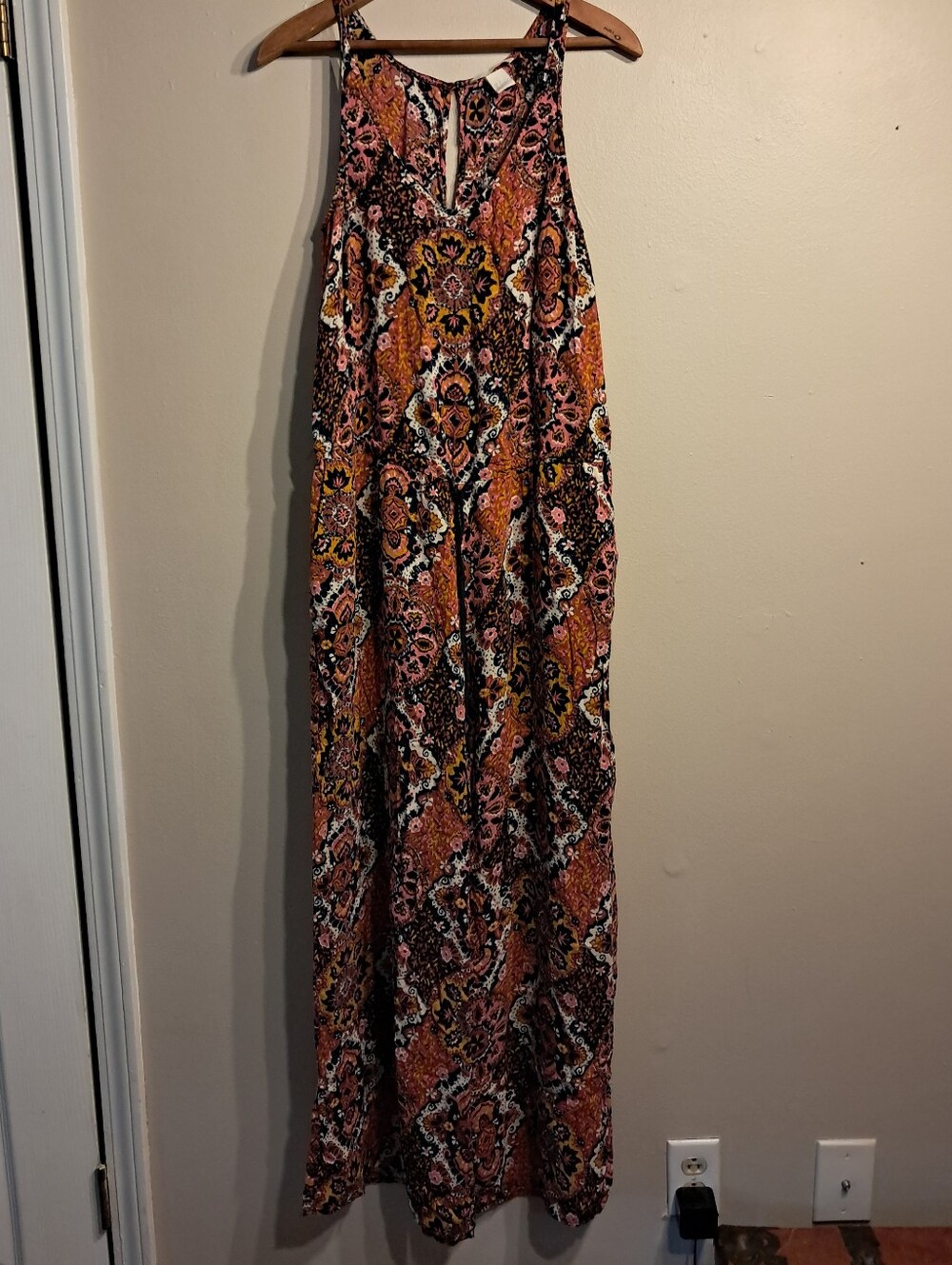 H&M Sleeveless Paisley Print Jumpsuit in Rust and Pink